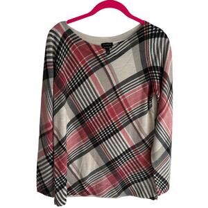 LOFT Merino Wool Black and‎ Red Ladies Long Sleeve Light Sweater Top, M